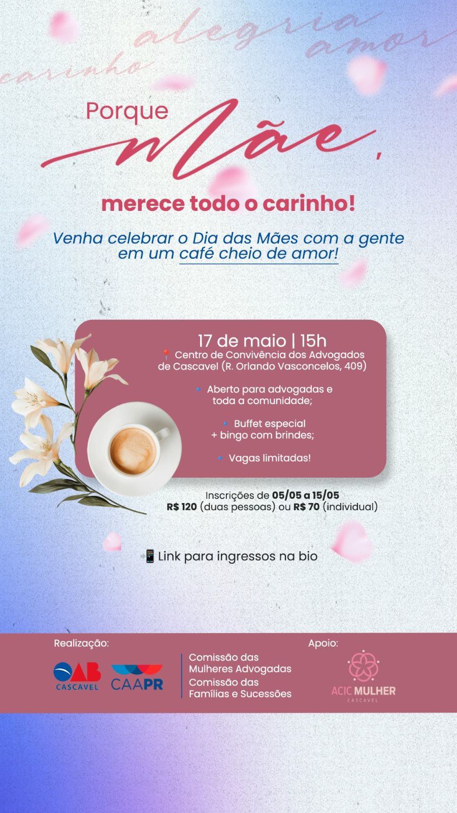 Café de Dia das Mães promove encontro entre gerações na OAB Cascavel
